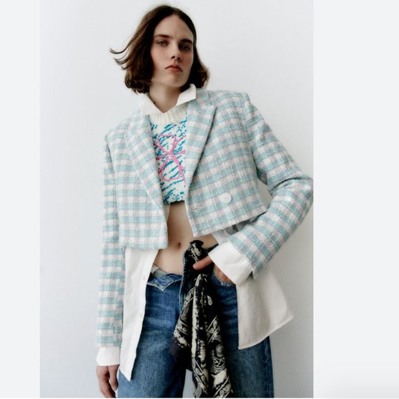 NWT ZARA TEXTURED CROPPED BLAZER BLOGGGERS FAV - Picture 2 of 12